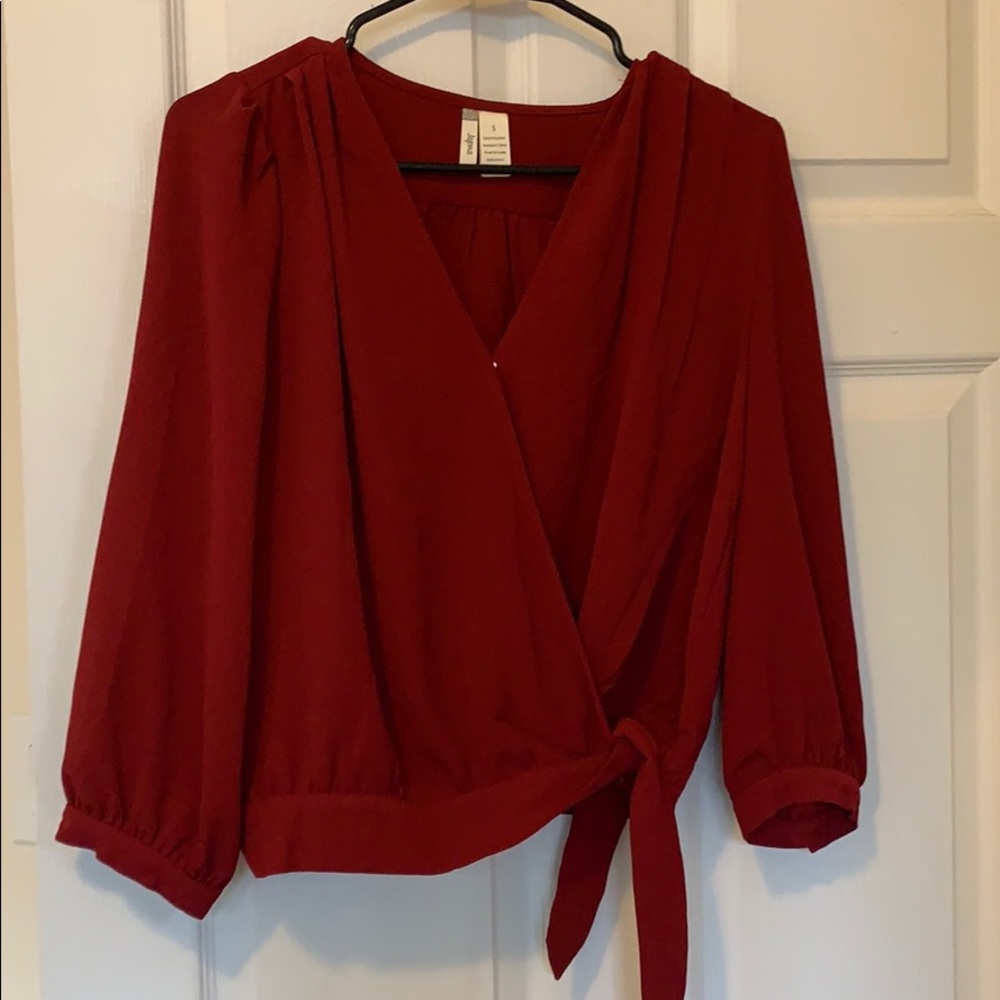 Elegant red wrap top